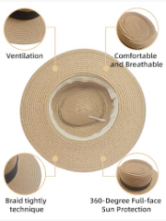 Wide Brim Straw Sun Hat, UPF 50+, Foldable Packable Roll Up Sun Hat for Women